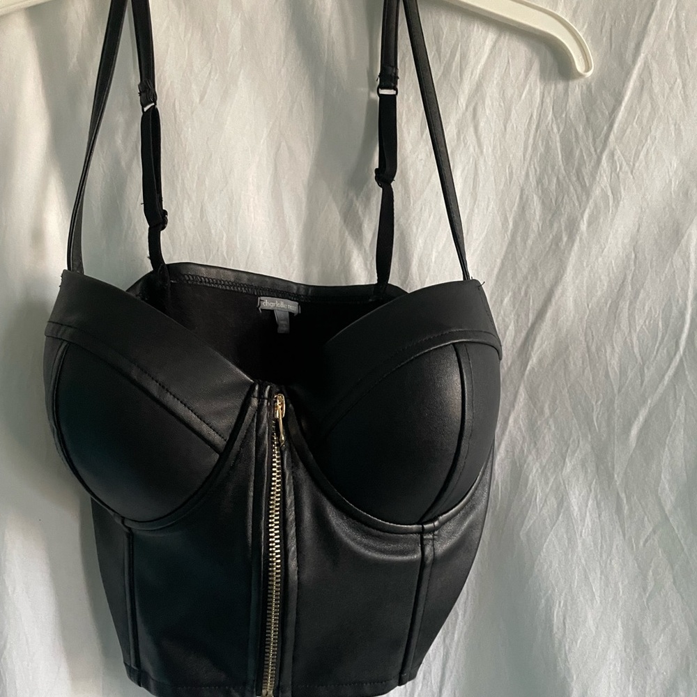 Faux Leather Bustier, Front Zipper Closure